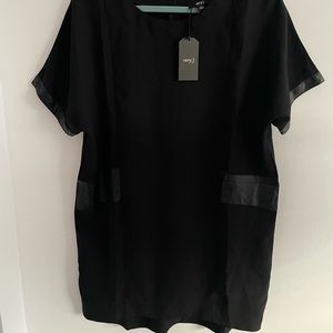 Boxy dress with leather detail